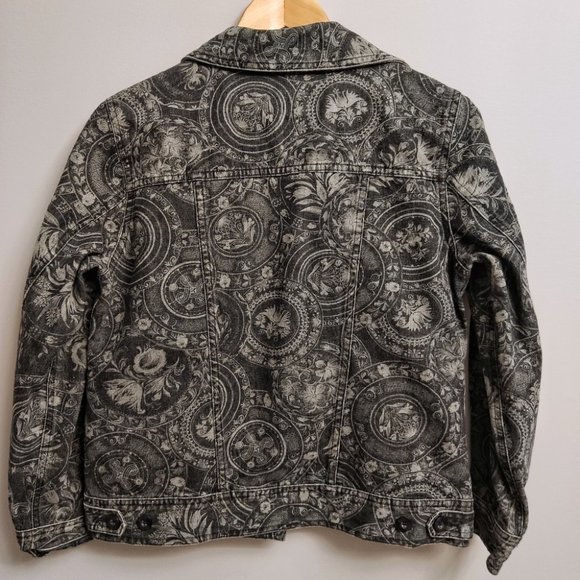 Northern Reflections Dark Grey Paisley Print Denim Jacket Stretch Size Small - Picture 6 of 7